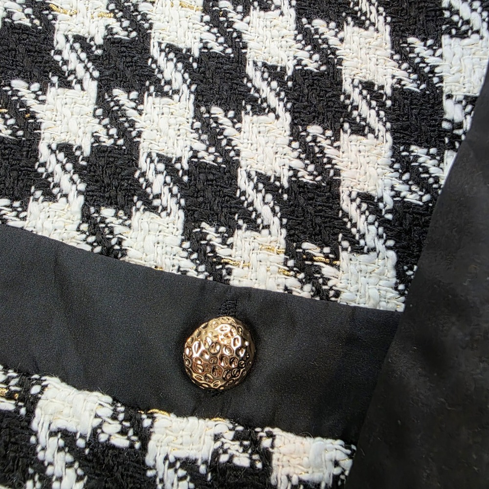 Tuckernuck Pomander Place Coco Tweed Bow Dress Black White Houndstooth Tweed Lg - Picture 3 of 12